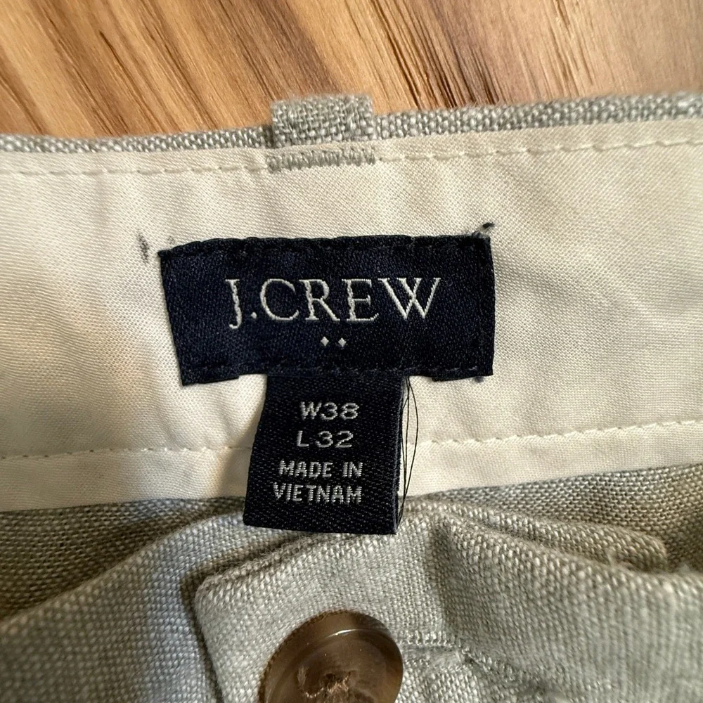 J.Crew Straight Linen Blend Pants Men 38x32 Heather Light Green Preppy Academia
